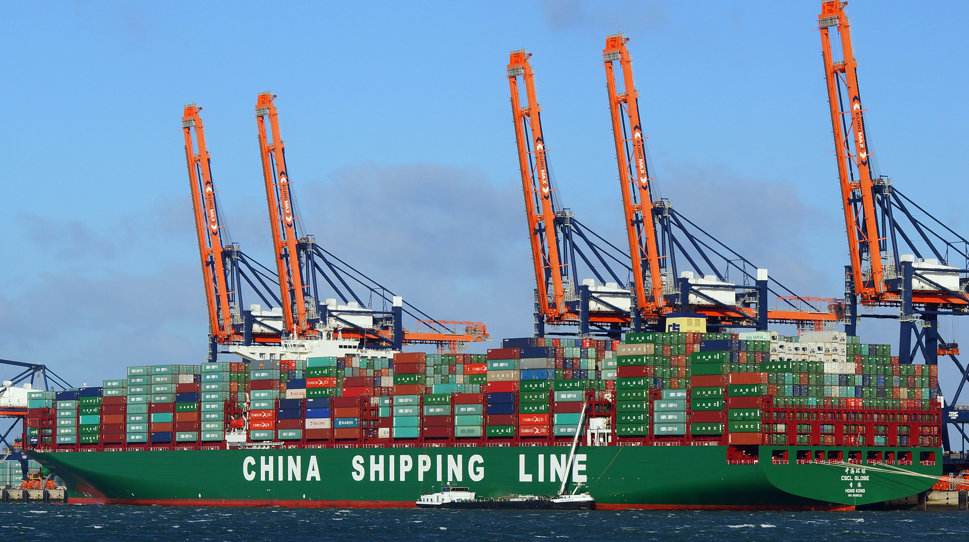 A container ship in Rotterdam, the Netherlands.