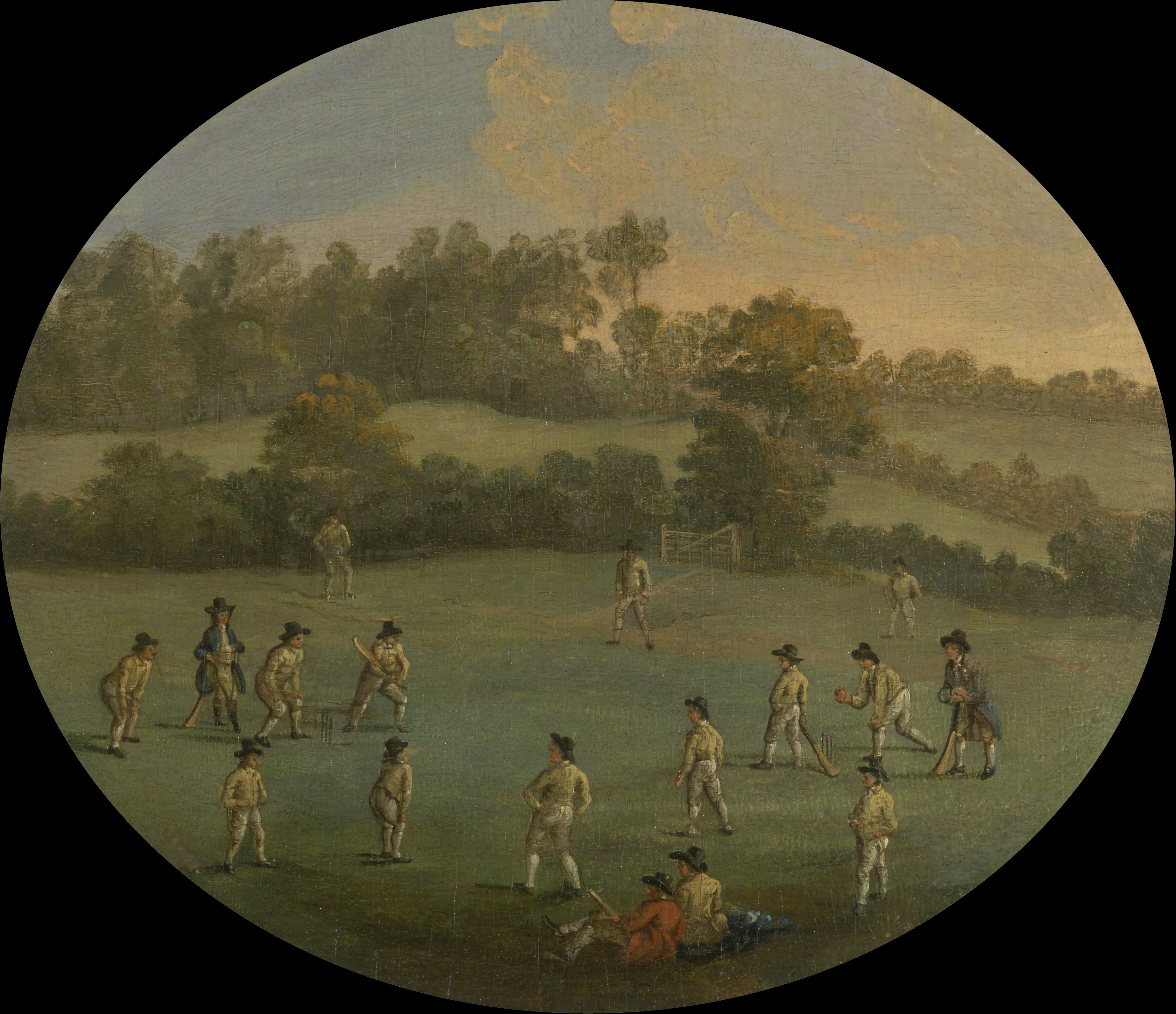 A Game of Cricket at The Royal Academy Club in Marylebone Fields, now Regent's Park, depiction by unknown artist, c. 1790–1799
