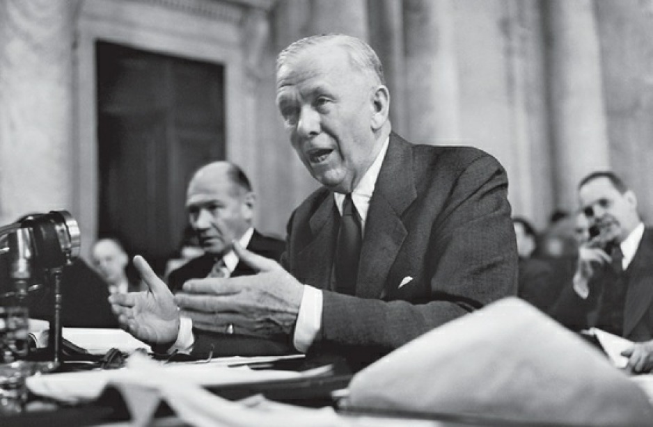 Secretary of State General George C. Marshall testifying before the House Appropriations Committee on the need for a massive economic aid effort to assist Europe’s postwar recovery, January 1948.